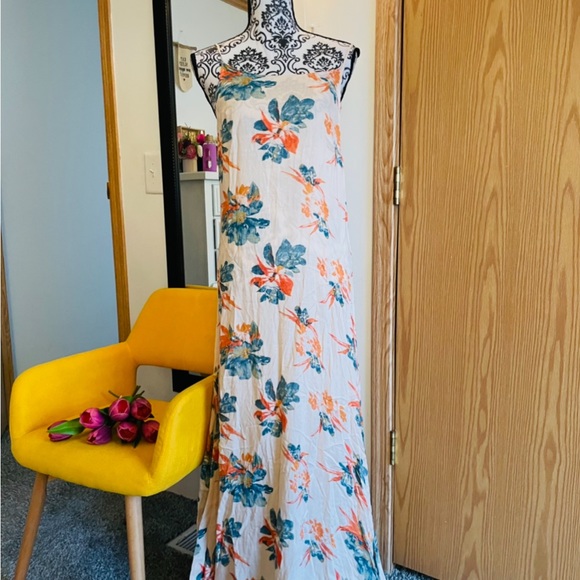 Free People Star Chasing Open Back Sleeveless Maxi Slip Dress Hibiscus Combo M - Picture 5 of 9